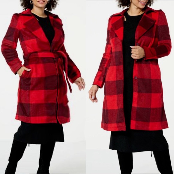 G by Giuliana Black Label Plaid Wool Blend Trench Coat • Sz.1X • LIKE NEW • - Picture 1 of 12